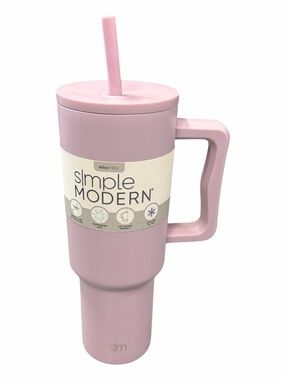 Simple Modern Pink Insulated Travel Tumbler  with Straw and Handle